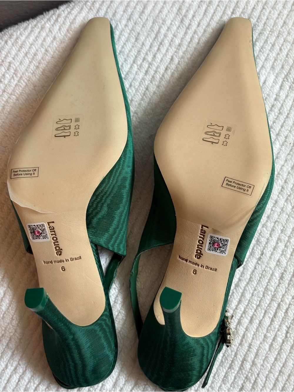 Larroude Carine Emerald Green Slingback Pumps with Crystal Buckle Size 6 New - Picture 6 of 7
